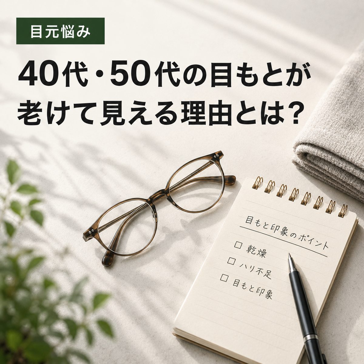 40代・50代の目もとが老けて見える理由を解説する記事のアイキャッチ
