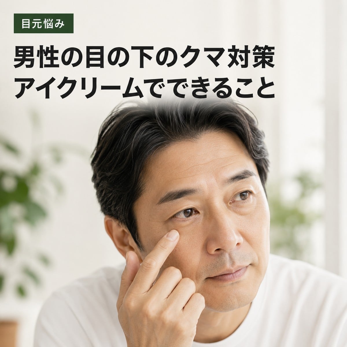 男性の目の下のクマ対策を解説する記事のアイキャッチ